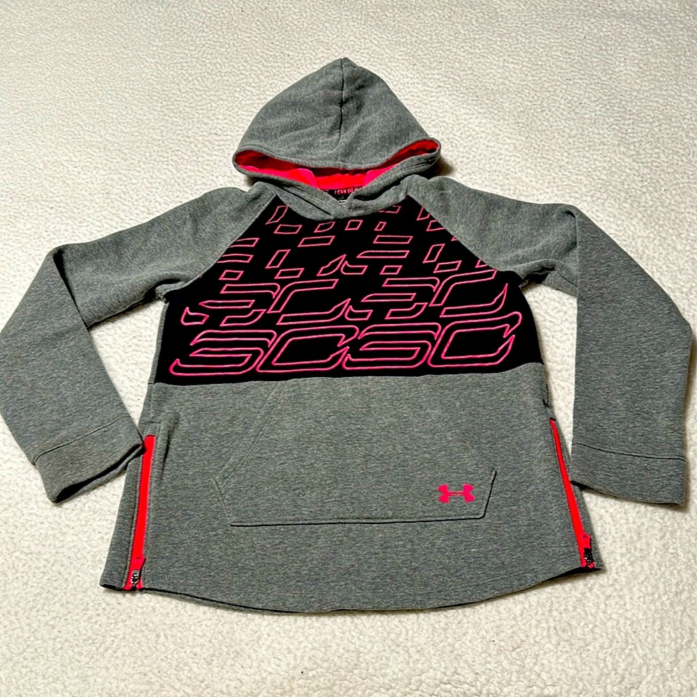 Under Armour Girls Steph Curry Black & Gray Hoodie, EUC, Size Medium